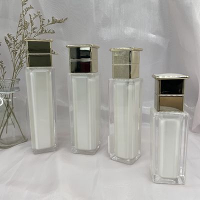 Доказательство утечки квадрата 80ml 120ml бутылки насоса белого лосьона жемчуга косметическое с крышкой